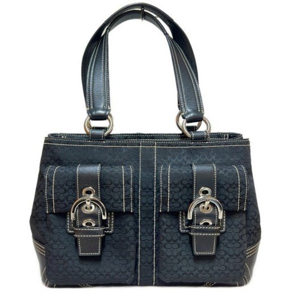 COACH Mini Signature Soho Double Pocket Handbag 3646 Black Canvas Leather (Mi...,All Products : American Fashion Style Bags On Sale